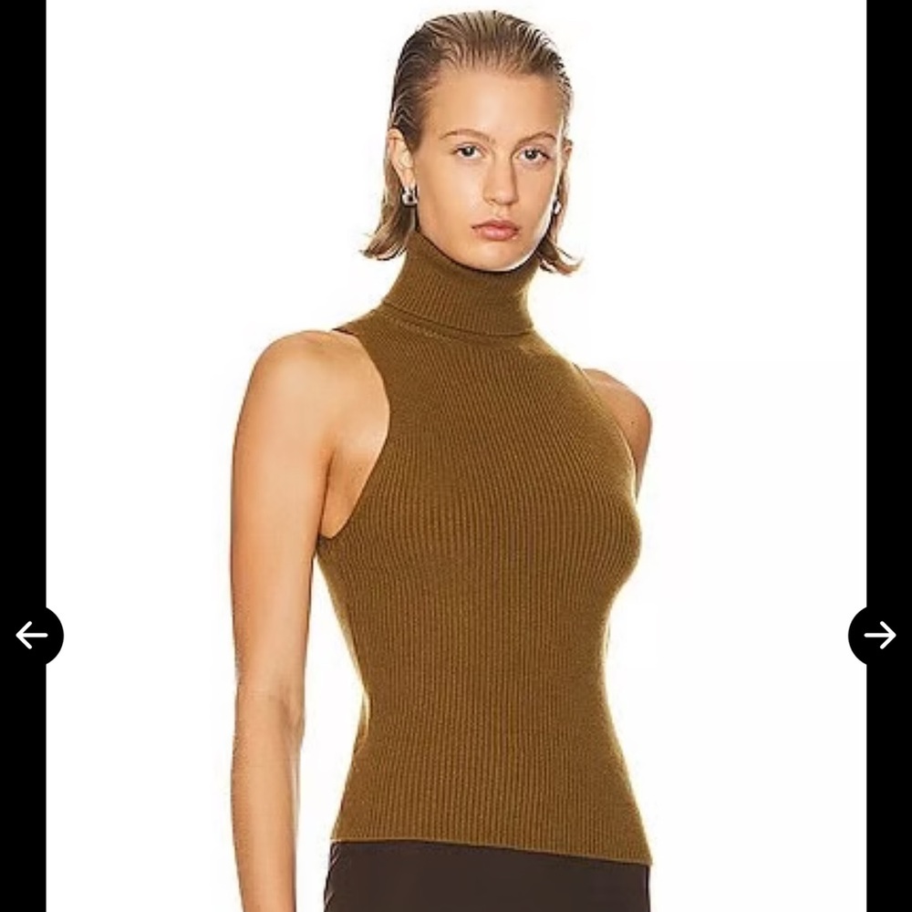 Enza Wool Cashmere Olive Turtleneck Sweater - Picture 2 of 7